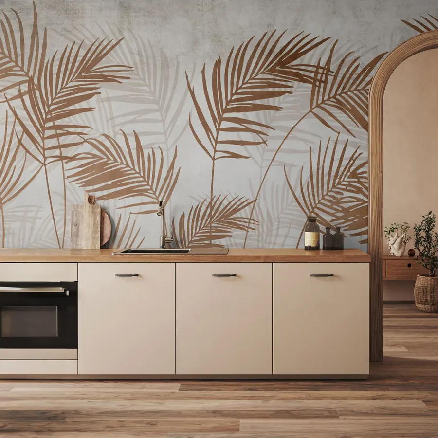 Carta da parati Tropici della Foresta Carta da parati con alberi tropicali e foglie nella foresta nebbiosa n. u98974