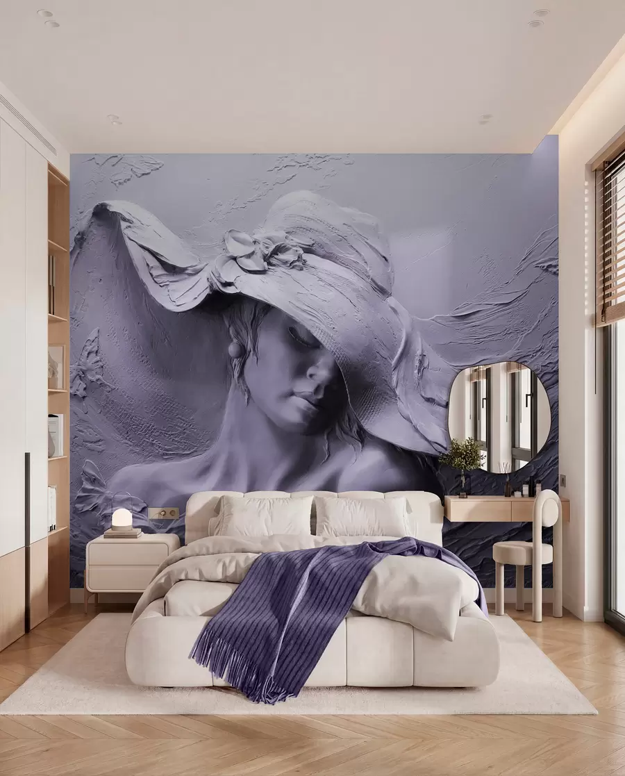 Carta da parati che aumenta lo spazio Donna con cappello 3D