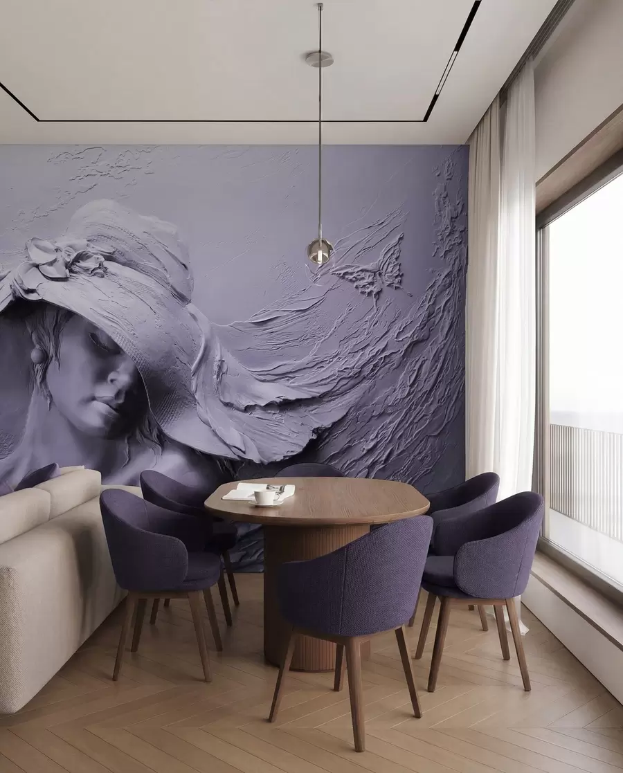 Carta da parati che aumenta lo spazio Donna con cappello 3D