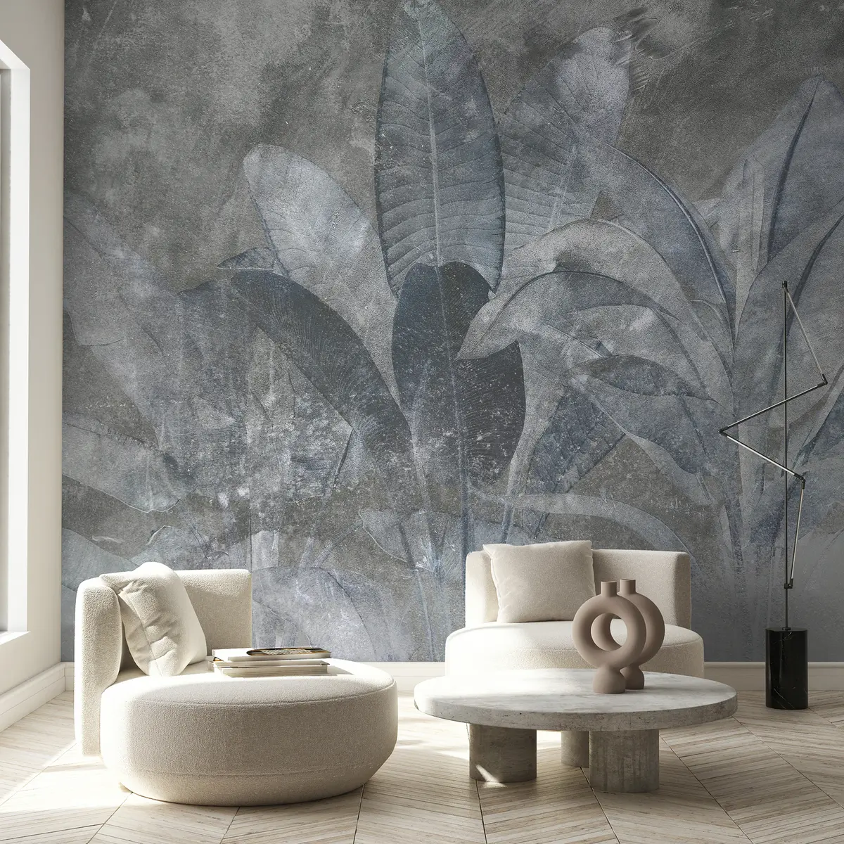 carta da parati Foglie di banano su uno sfondo di pietra nr. u73884v3