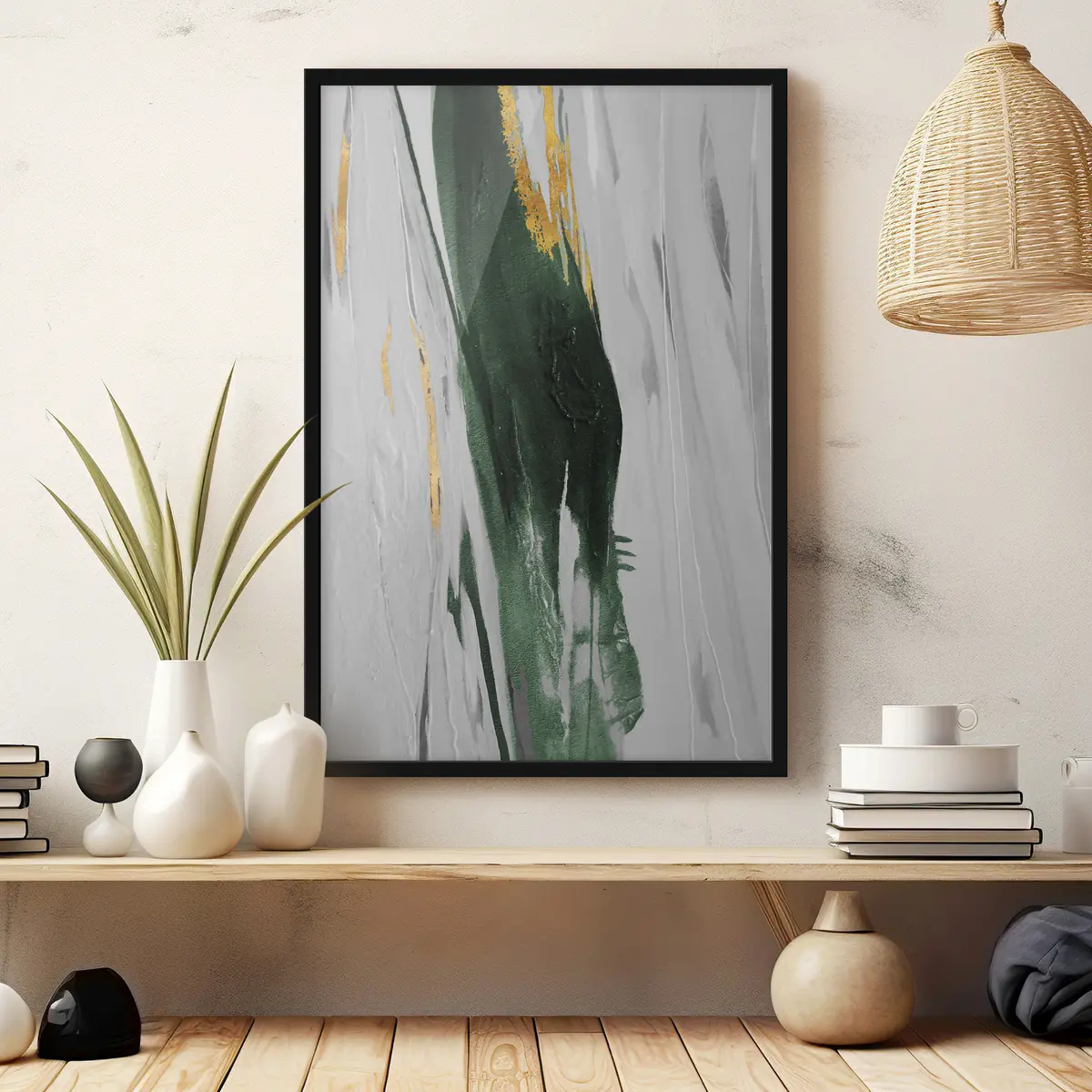 Poster Tratti astratti in verde e bianco f03993