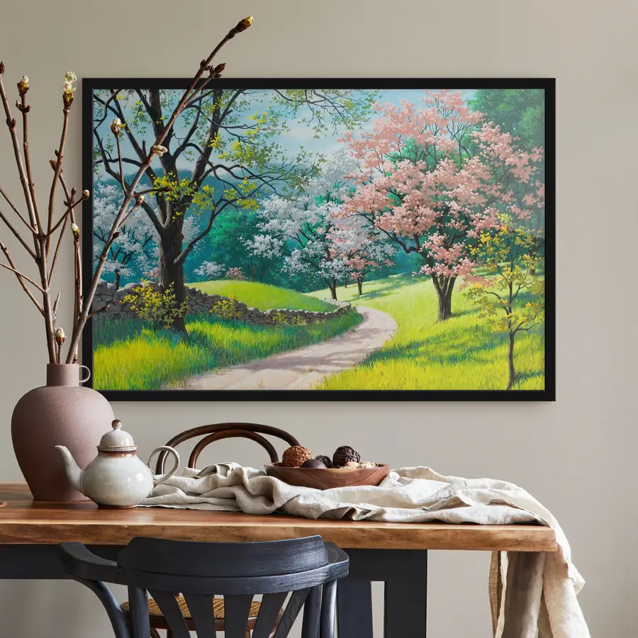 carta da parati Alberi in fiore lungo un sentiero tortuoso nr. f15350