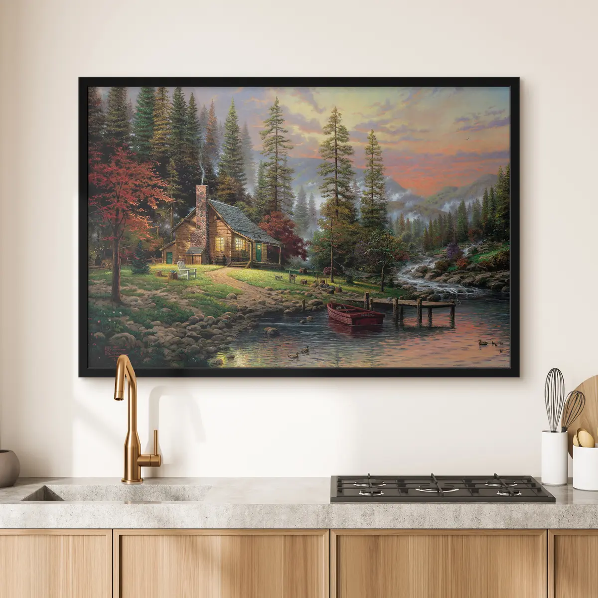 Poster Cabina serena in riva al fiume tranquillo f15556