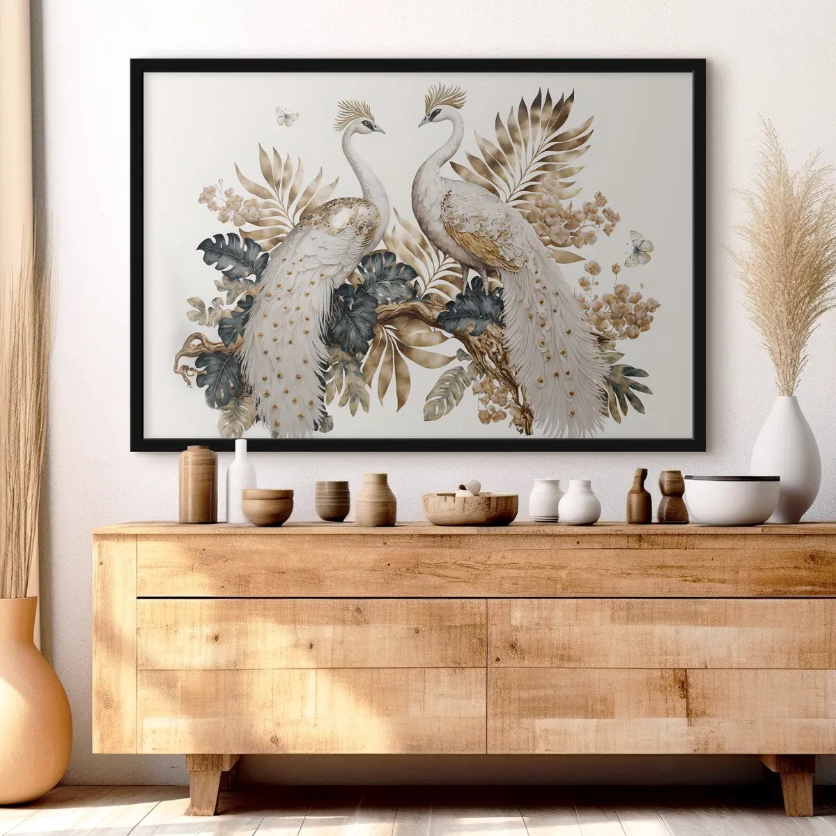 Poster Eleganti pavoni in mezzo a un fogliame lussureggiante f33942