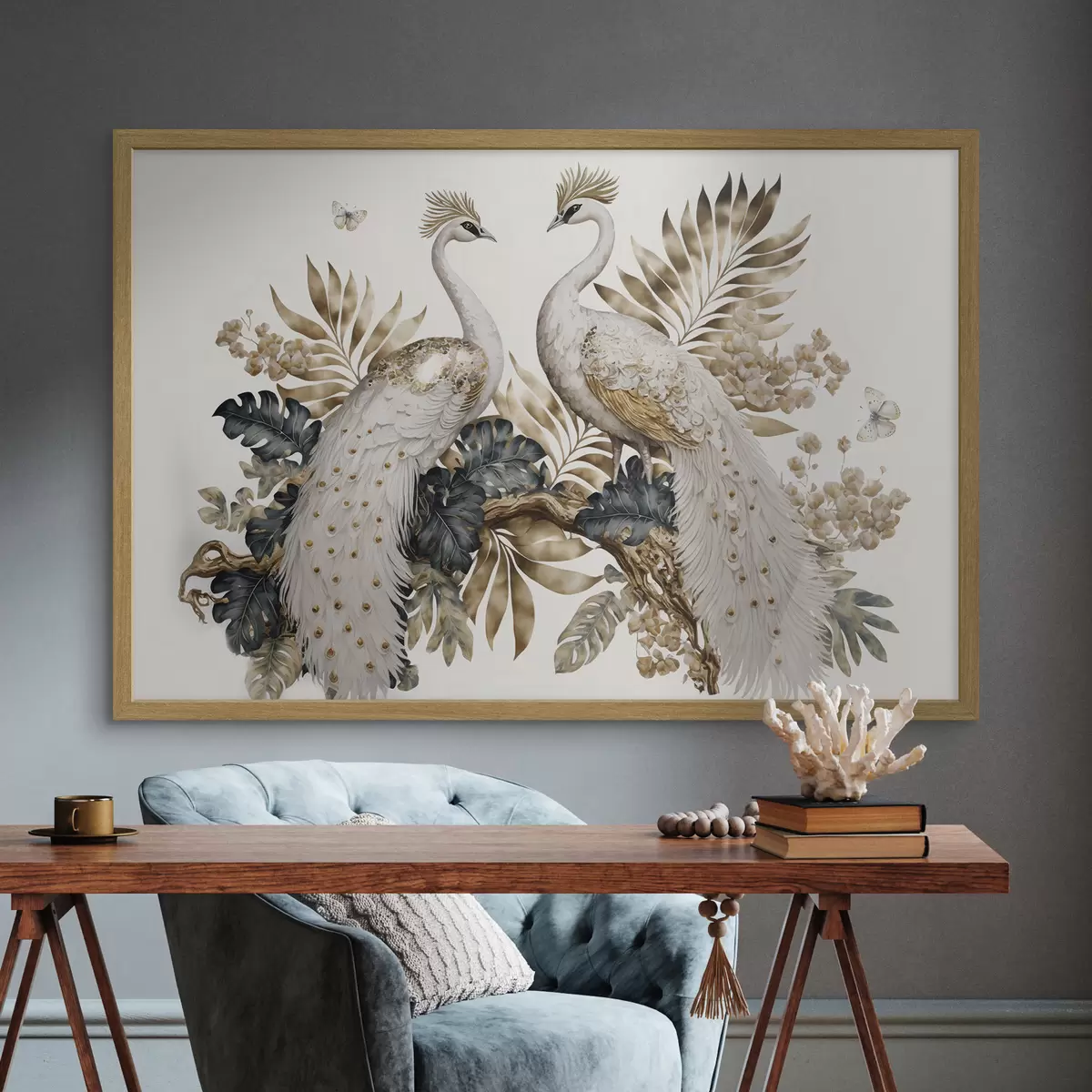 Poster Eleganti pavoni in mezzo a un fogliame lussureggiante f33942