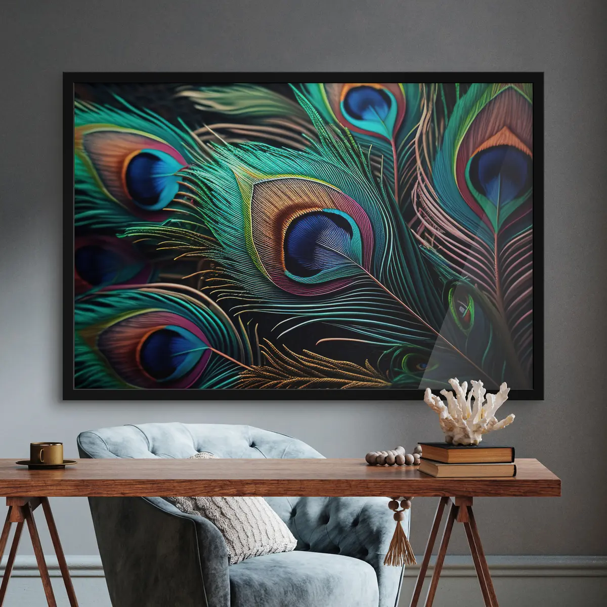 Poster Vibranti piume di pavone in armonia f34871