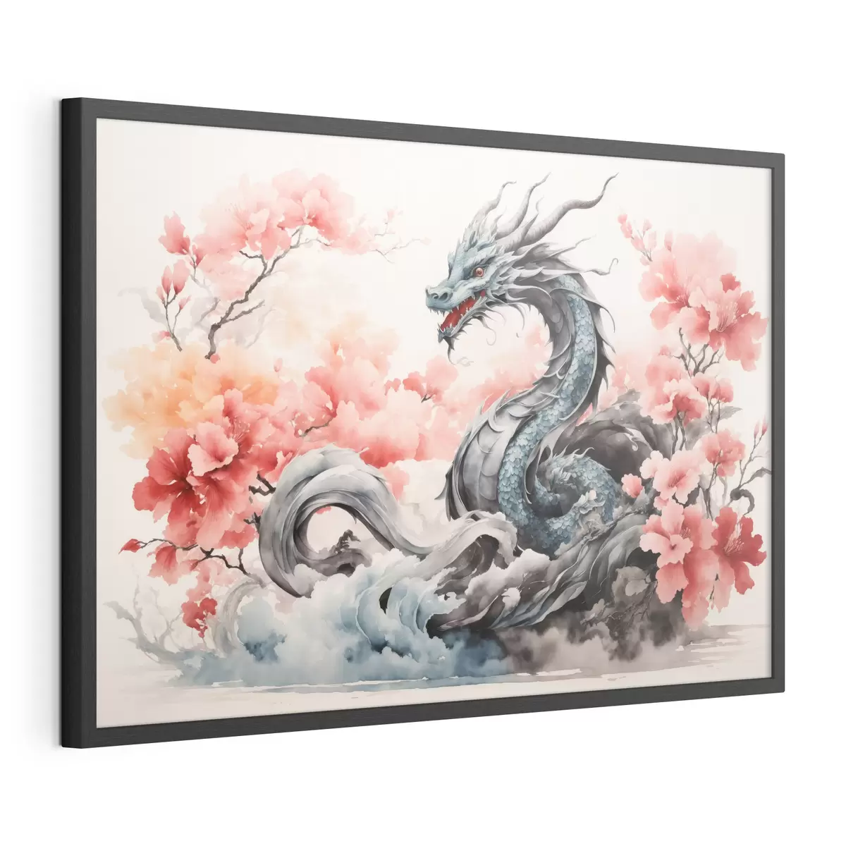 Poster Maestoso drago tra i fiori in fiore f36239