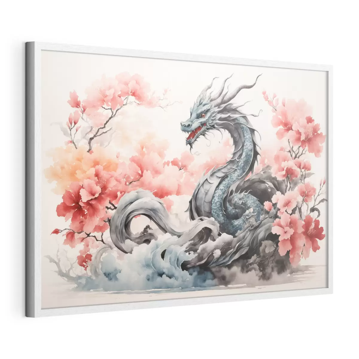 Poster Maestoso drago tra i fiori in fiore f36239