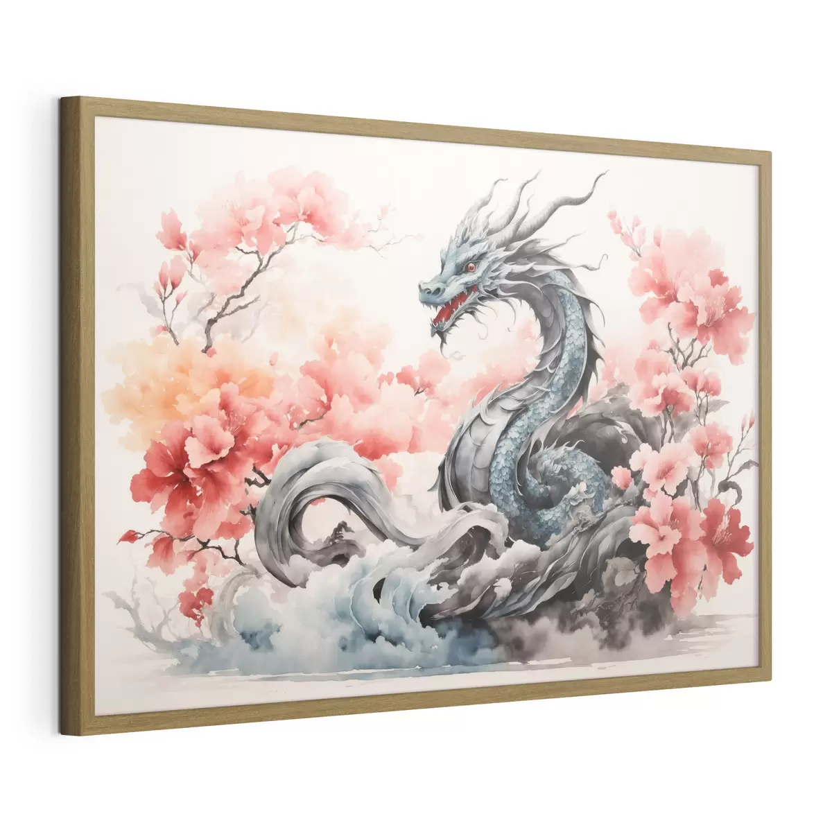 Poster Maestoso drago tra i fiori in fiore f36239