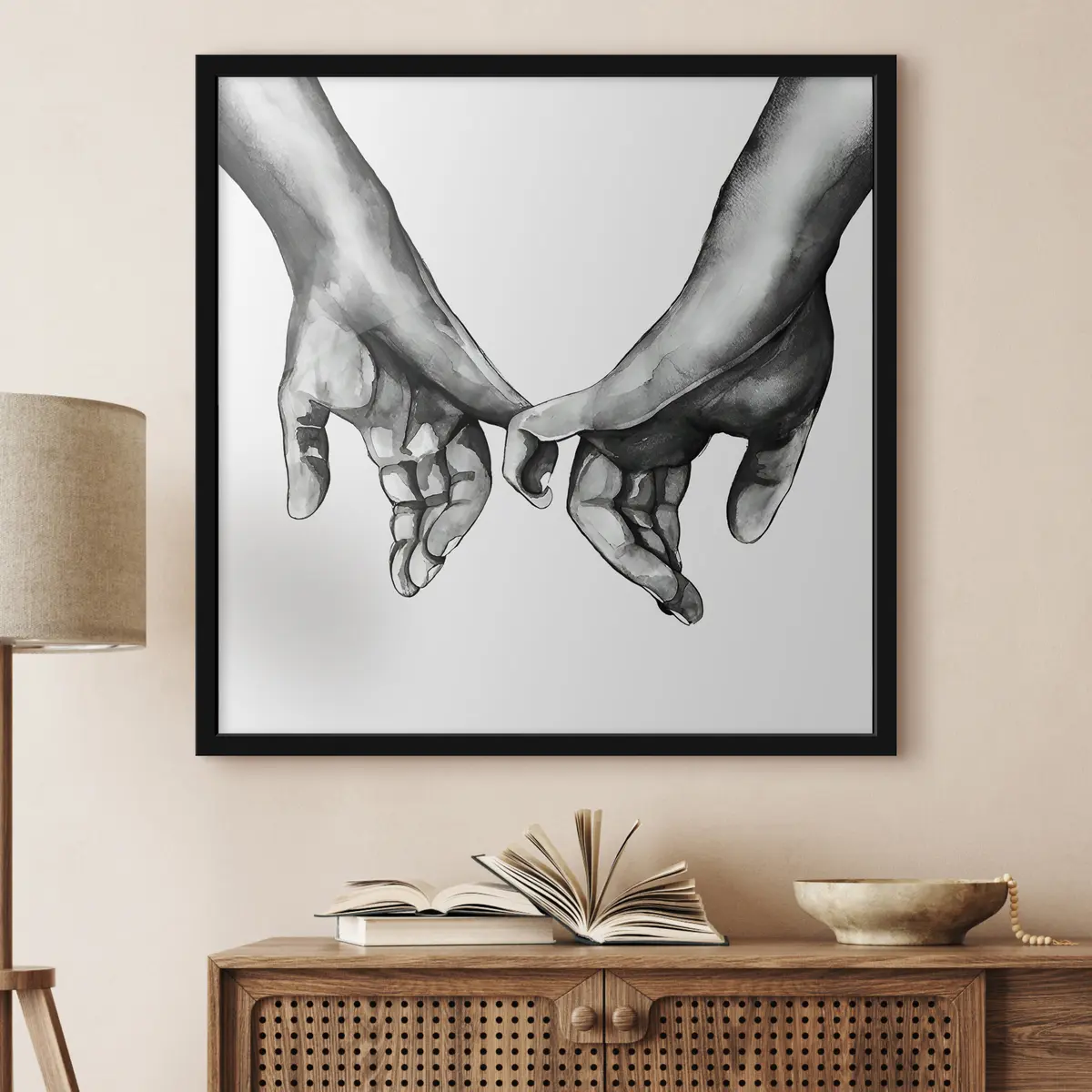 Poster Bianco e nero che si tengono per mano su sfondo bianco f36848