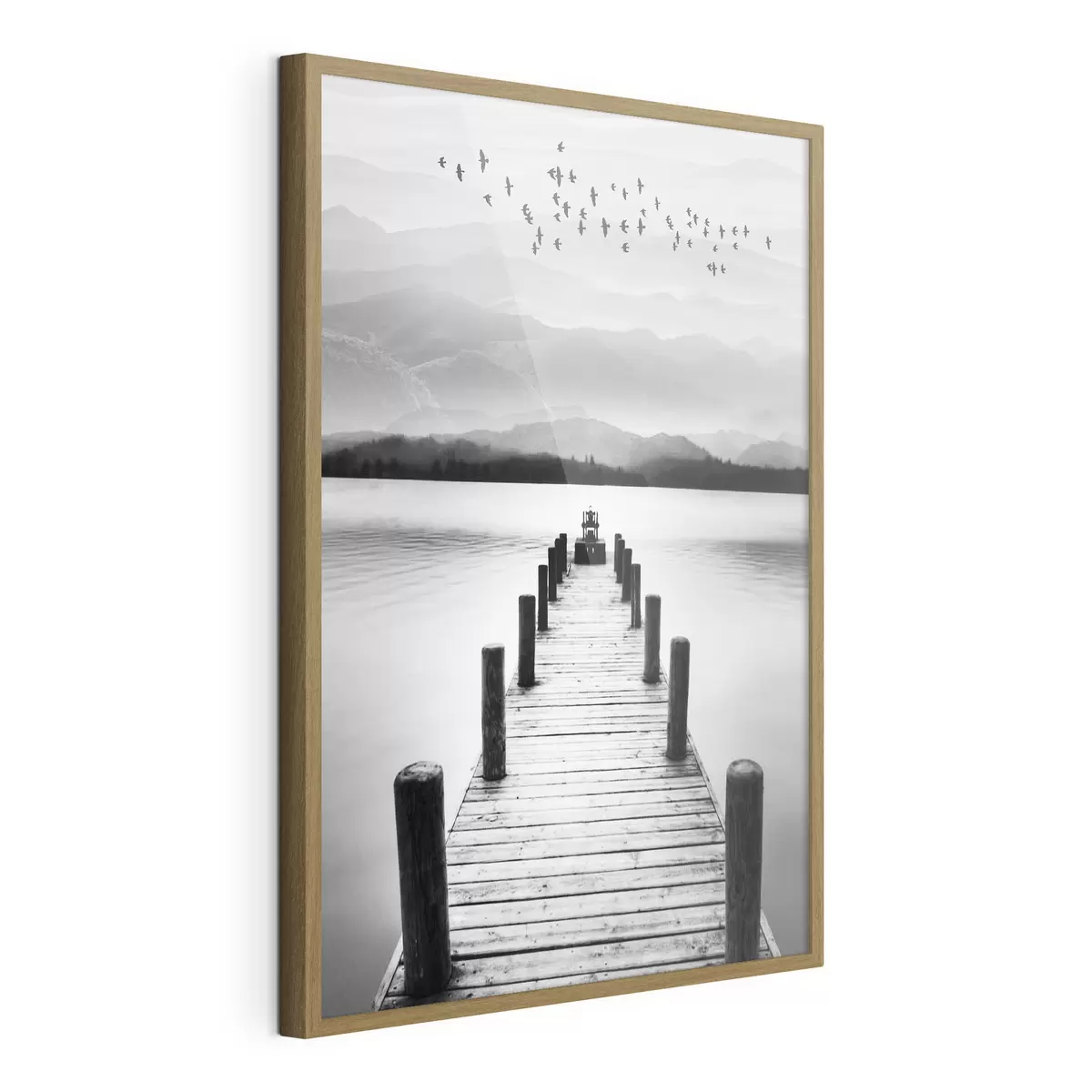 Poster Molo con vista sulle tranquille acque di montagna f03914