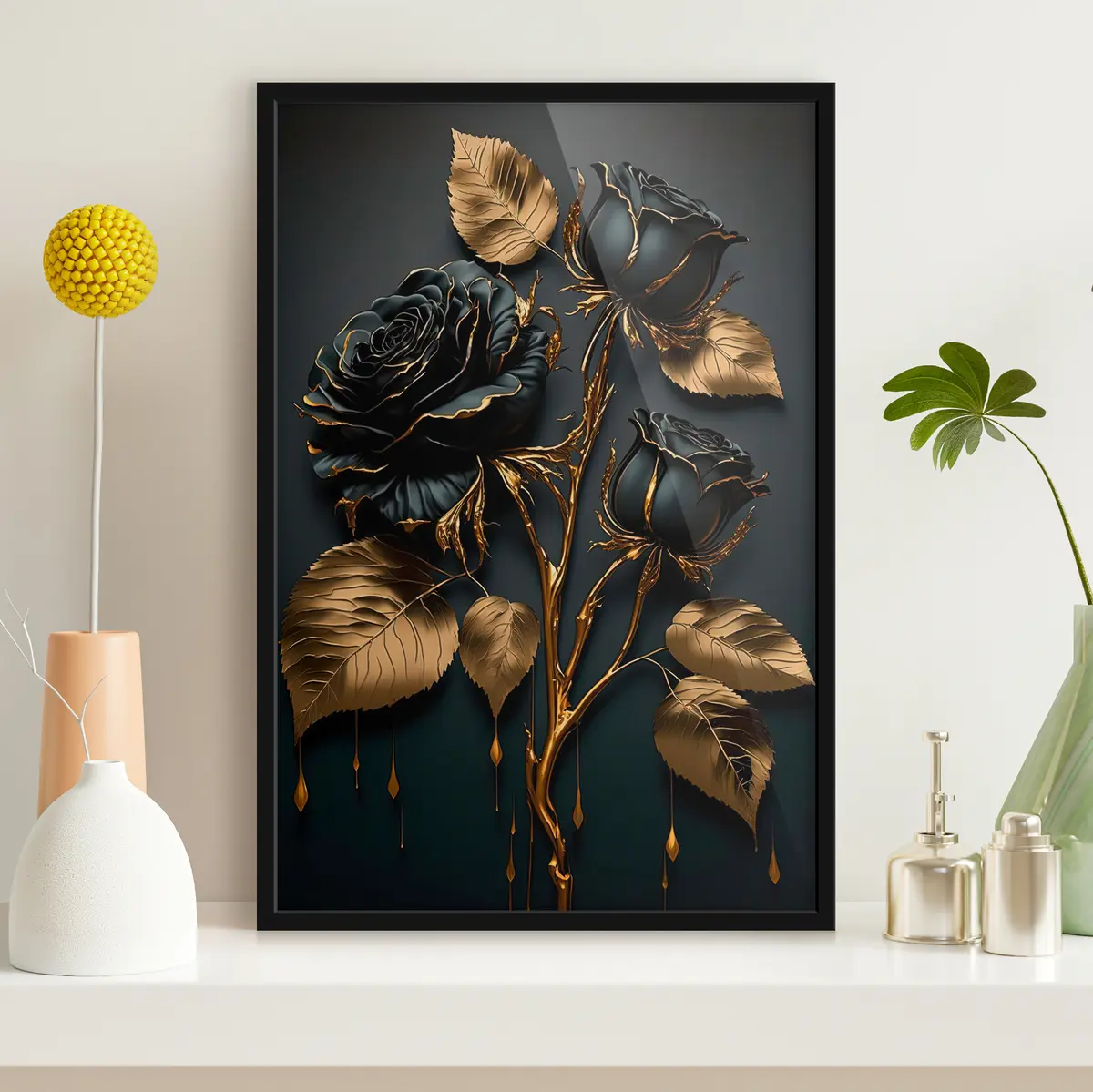 Poster Rosa nera con foglie f33700