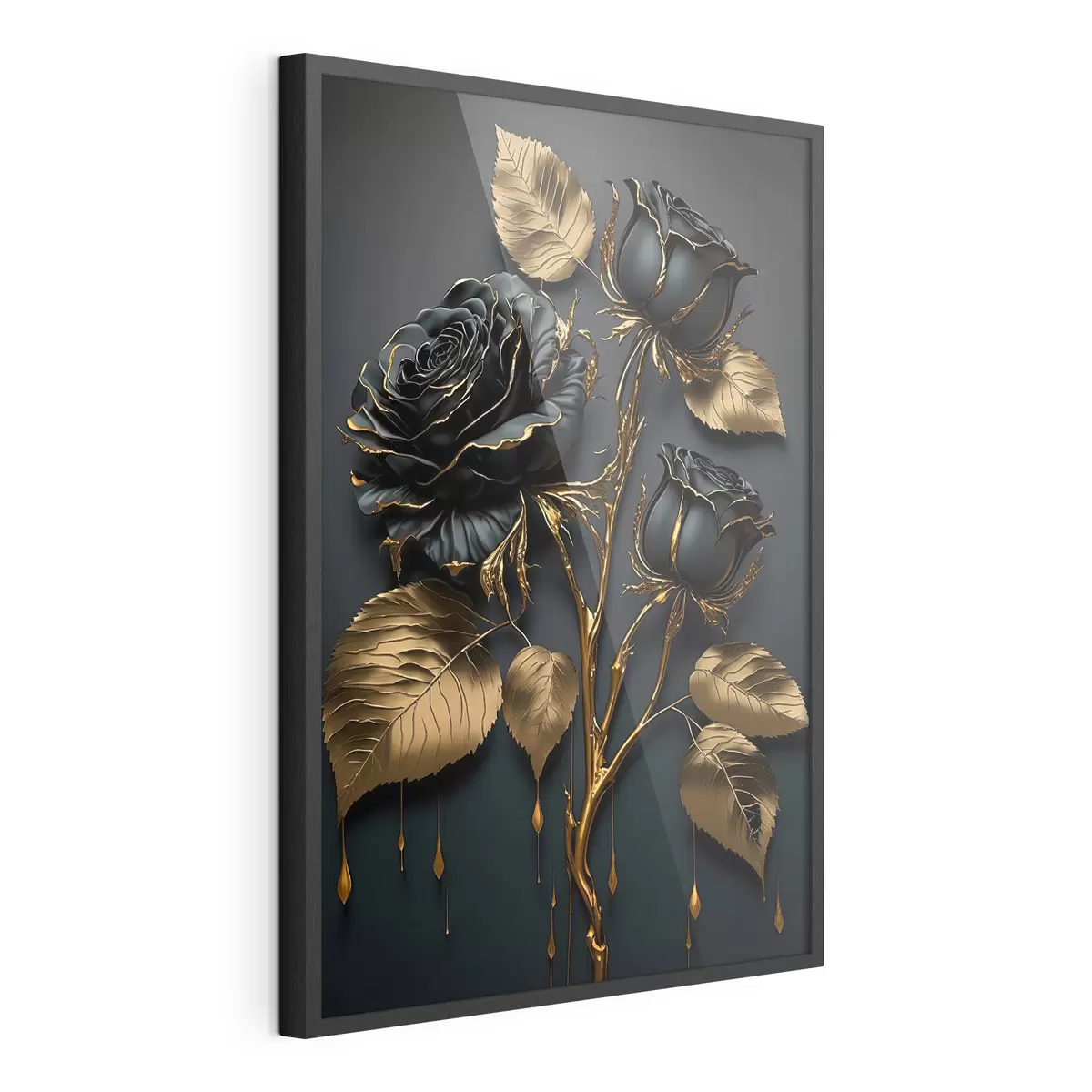 Poster Rose nere e foglie dorate f33700