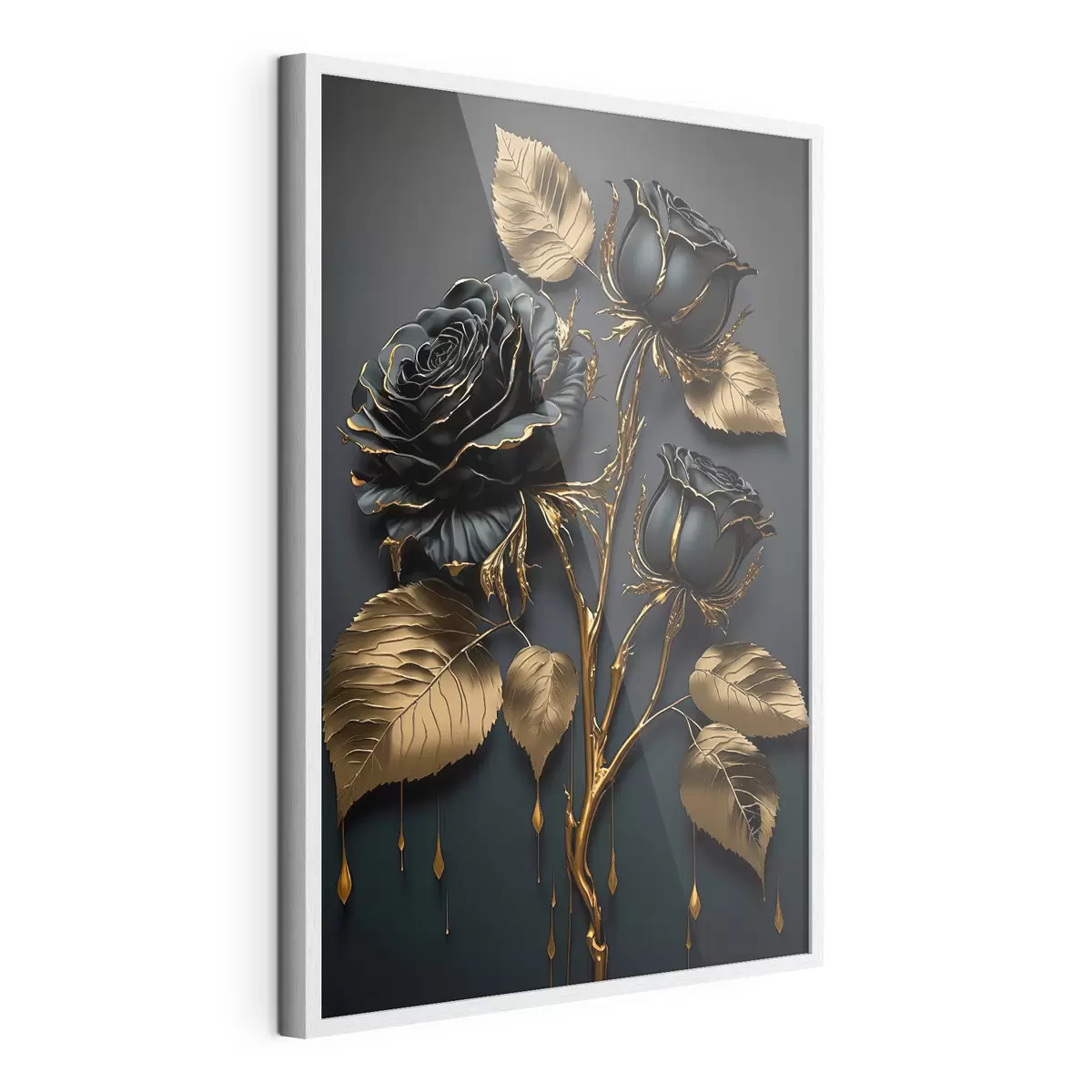 Poster Rose nere e foglie dorate f33700