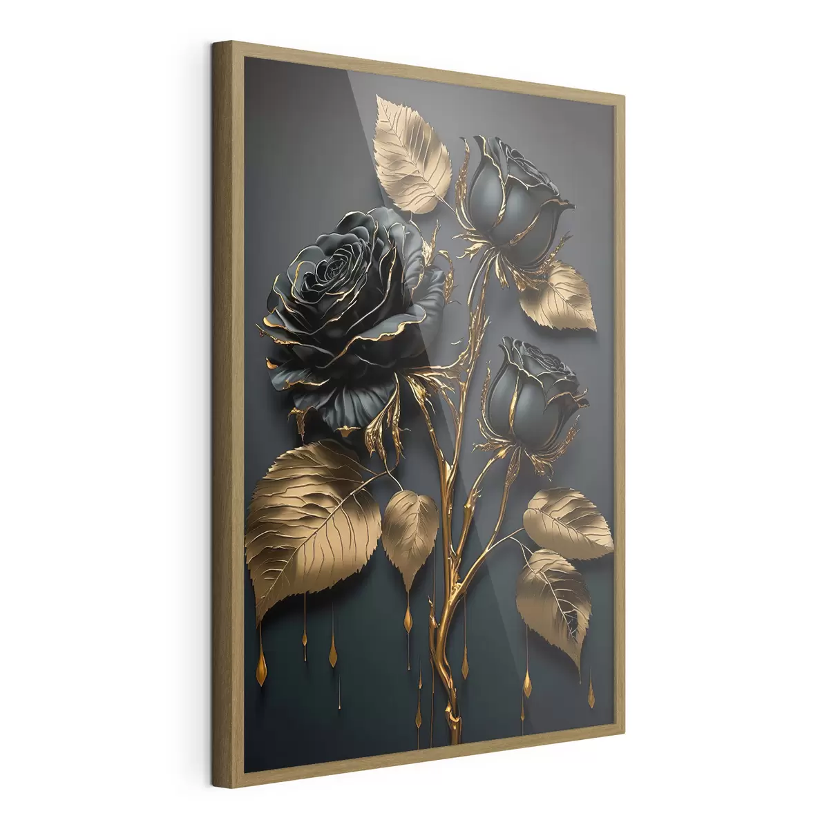 Poster Rose nere e foglie dorate f33700
