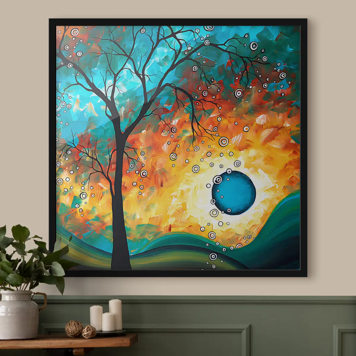 Poster Un tramonto vibrante dietro rami spogli f34434