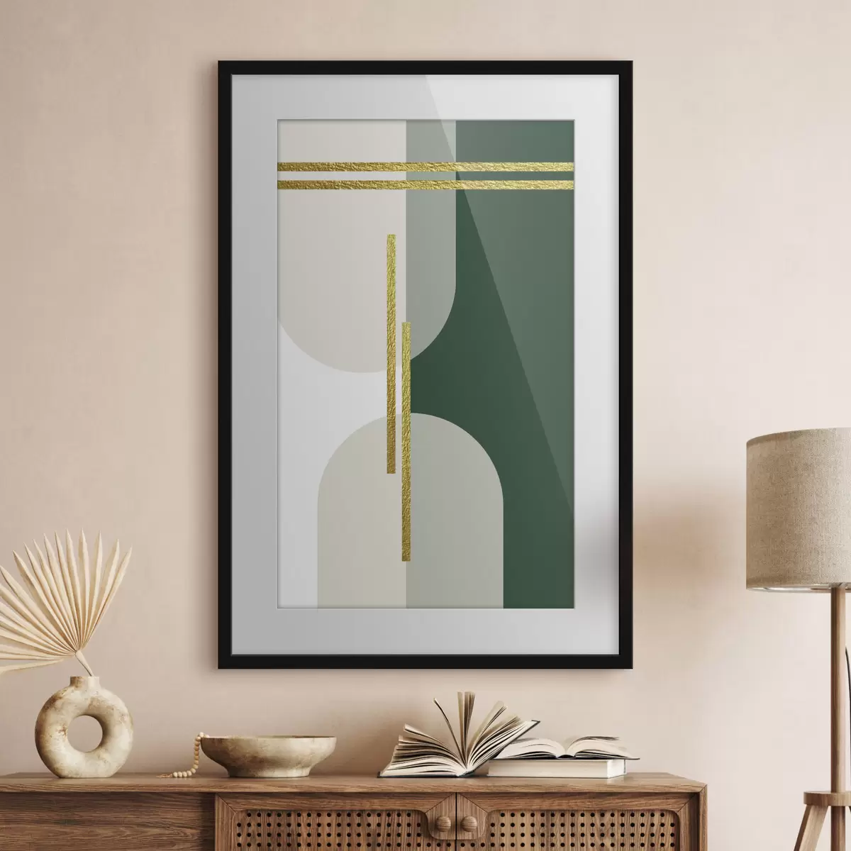 Poster Grafica astratta da parete nei toni del beige e del verde f35943