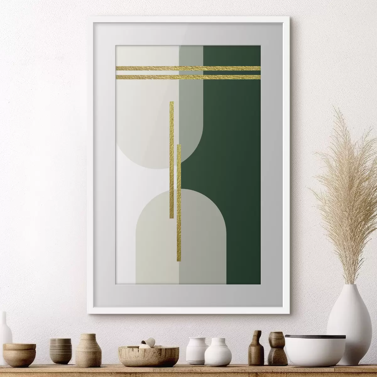 Poster Grafica astratta da parete nei toni del beige e del verde f35943