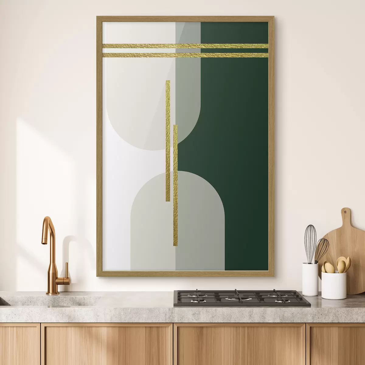 Poster Grafica astratta da parete nei toni del beige e del verde f35943