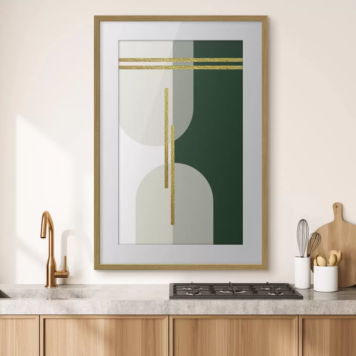Poster Grafica astratta da parete nei toni del beige e del verde f35943