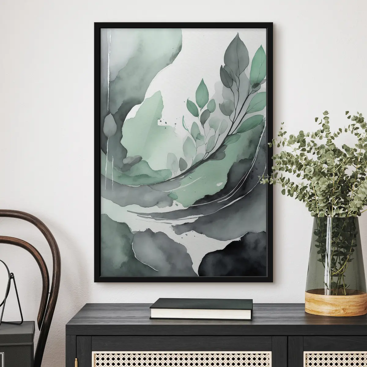 Poster Eleganti foglie acquerellate in tonalità tenui f36502