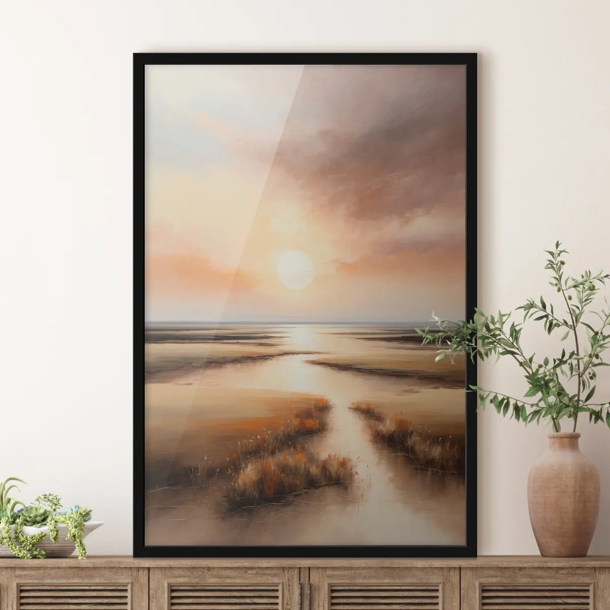 Poster Tramonto su un tranquillo paesaggio acquatico f36436