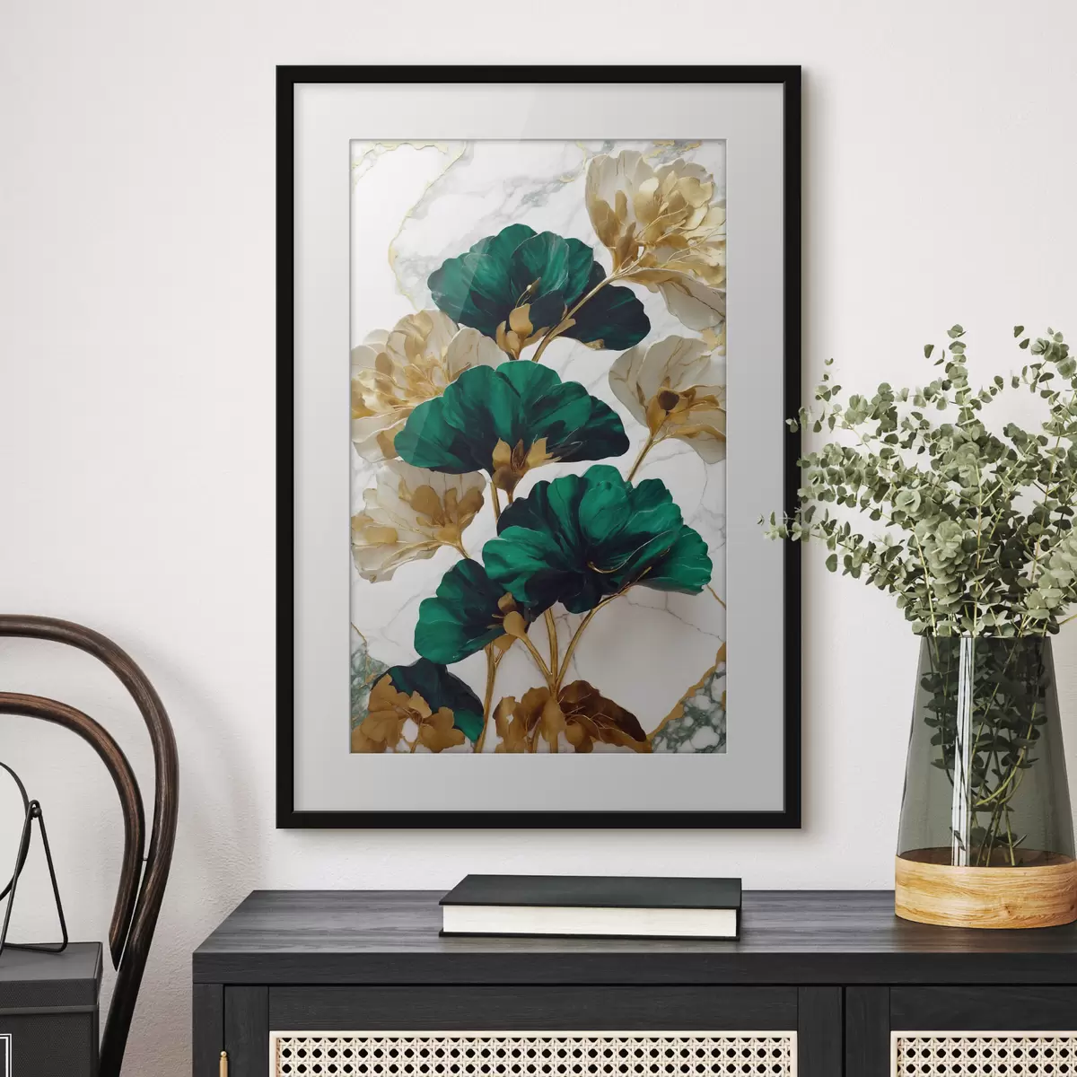 Poster Elegante fogliame su uno sfondo di marmo f36646