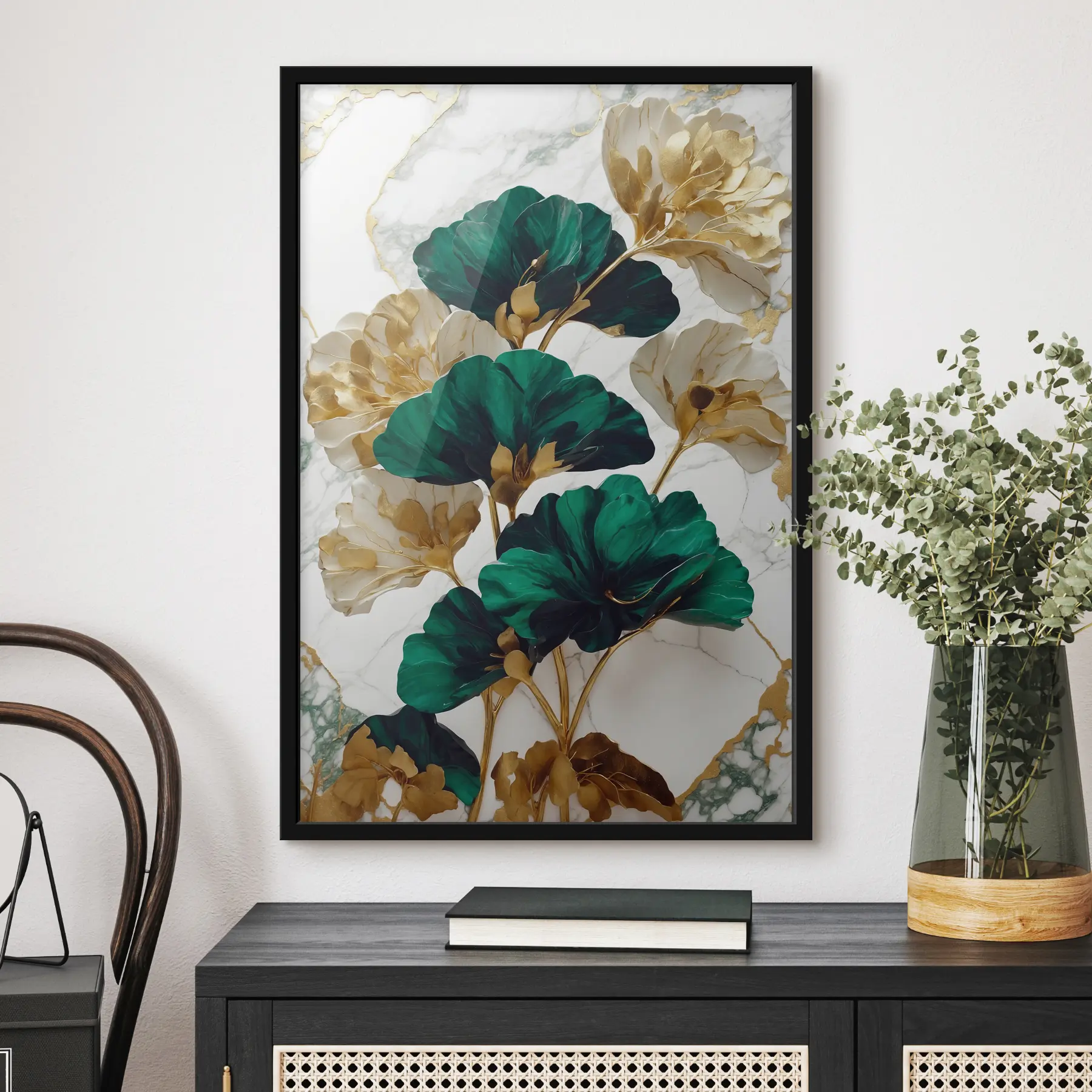 carta da parati Elegante fogliame su uno sfondo di marmo nr. f36646