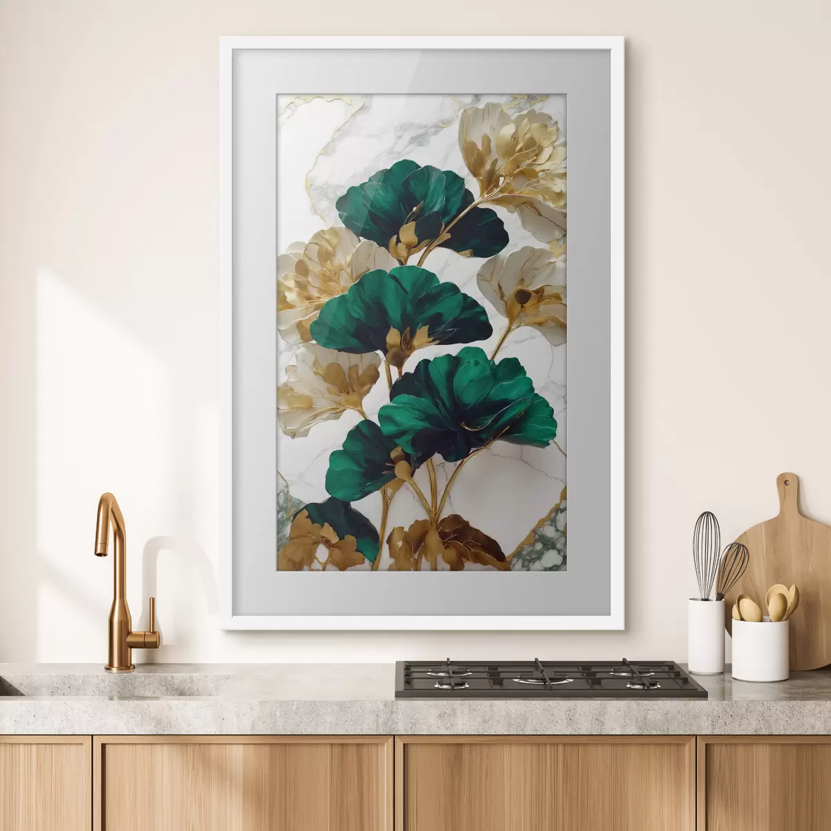Poster Elegante fogliame su uno sfondo di marmo f36646