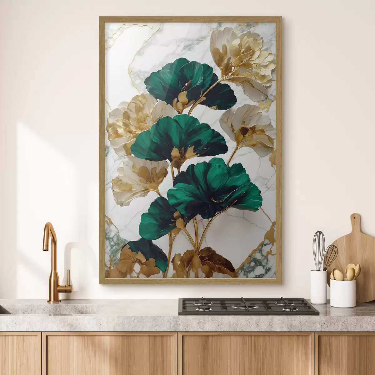 Poster Elegante fogliame su uno sfondo di marmo f36646