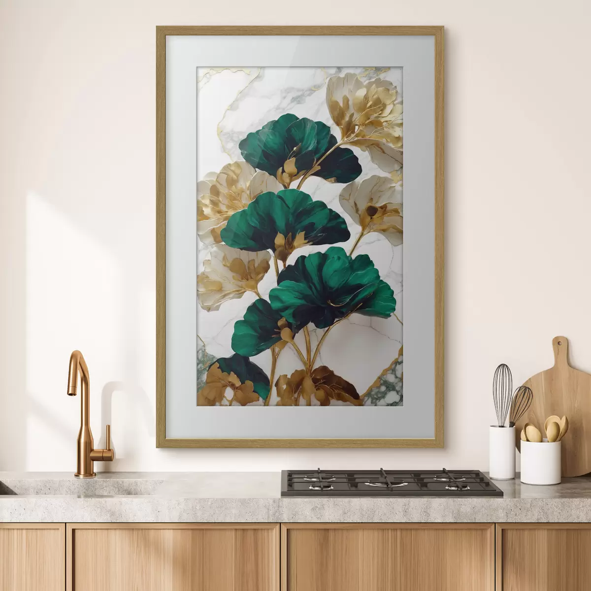 Poster Elegante fogliame su uno sfondo di marmo f36646