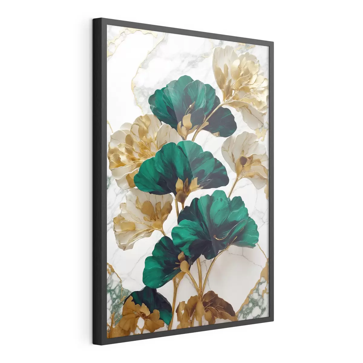 Poster Elegante fogliame su uno sfondo di marmo f36646