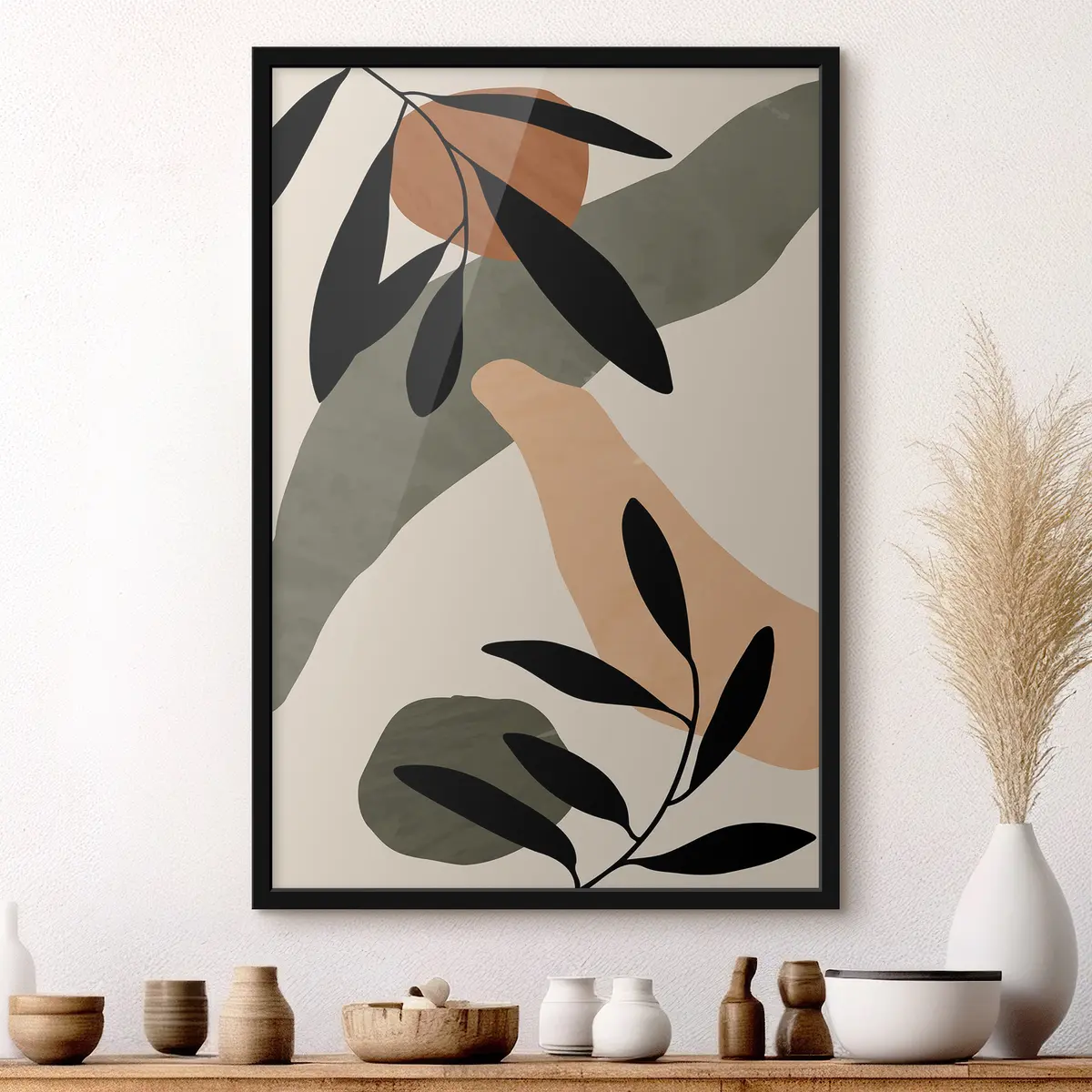 Poster Forme astratte e foglie in armonia f36480