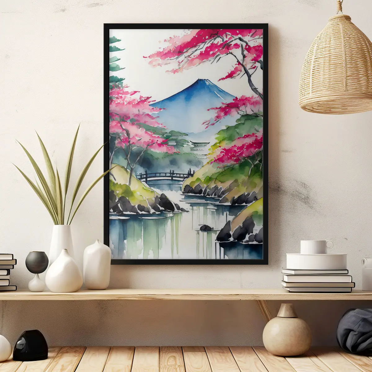 Poster Fioriture primaverili vicino a un sereno lago di montagna f36691