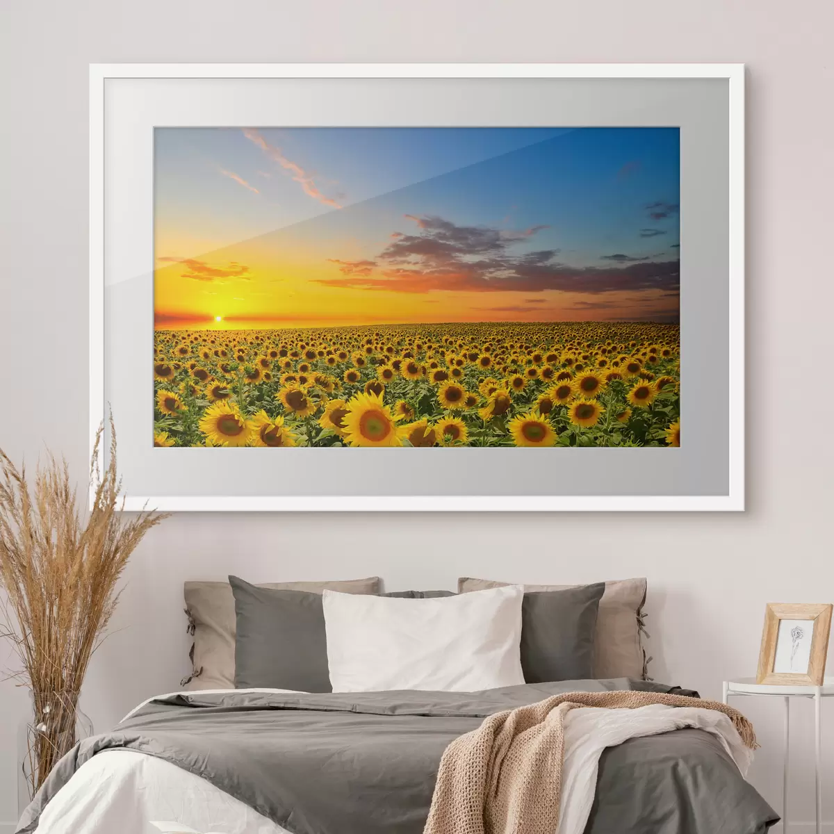 Poster Campo di girasoli al tramonto. Una bella vista f05429