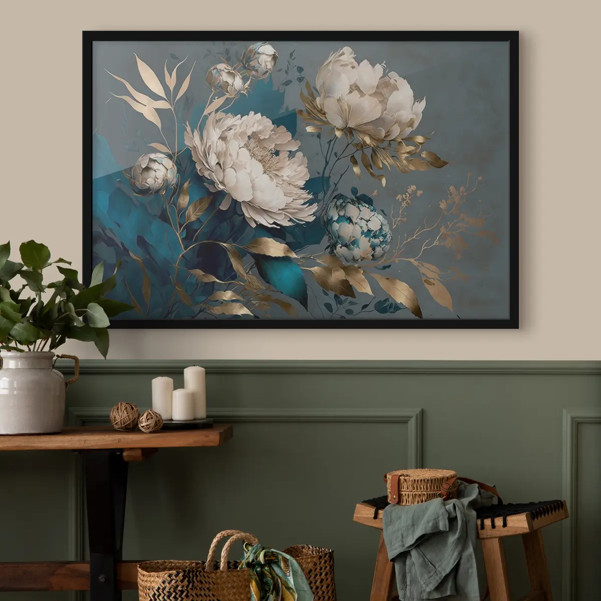 Poster Eleganti fioriture su un ricco sfondo f33935