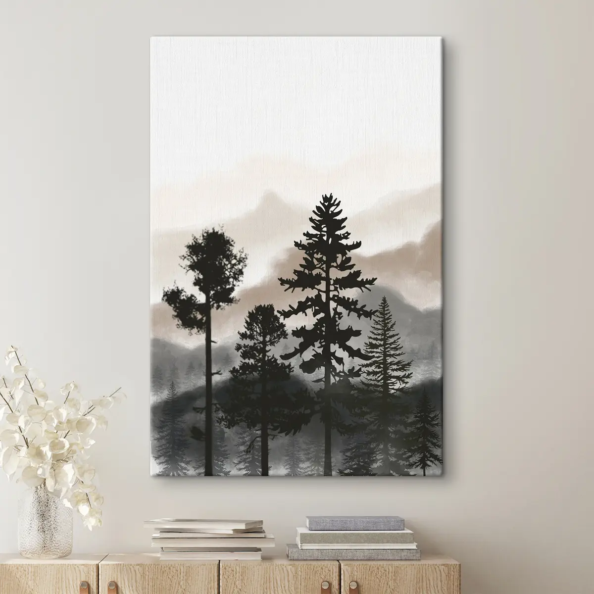 carta da parati Sagome di alberi in un paesaggio nebbioso nr. s36605v1