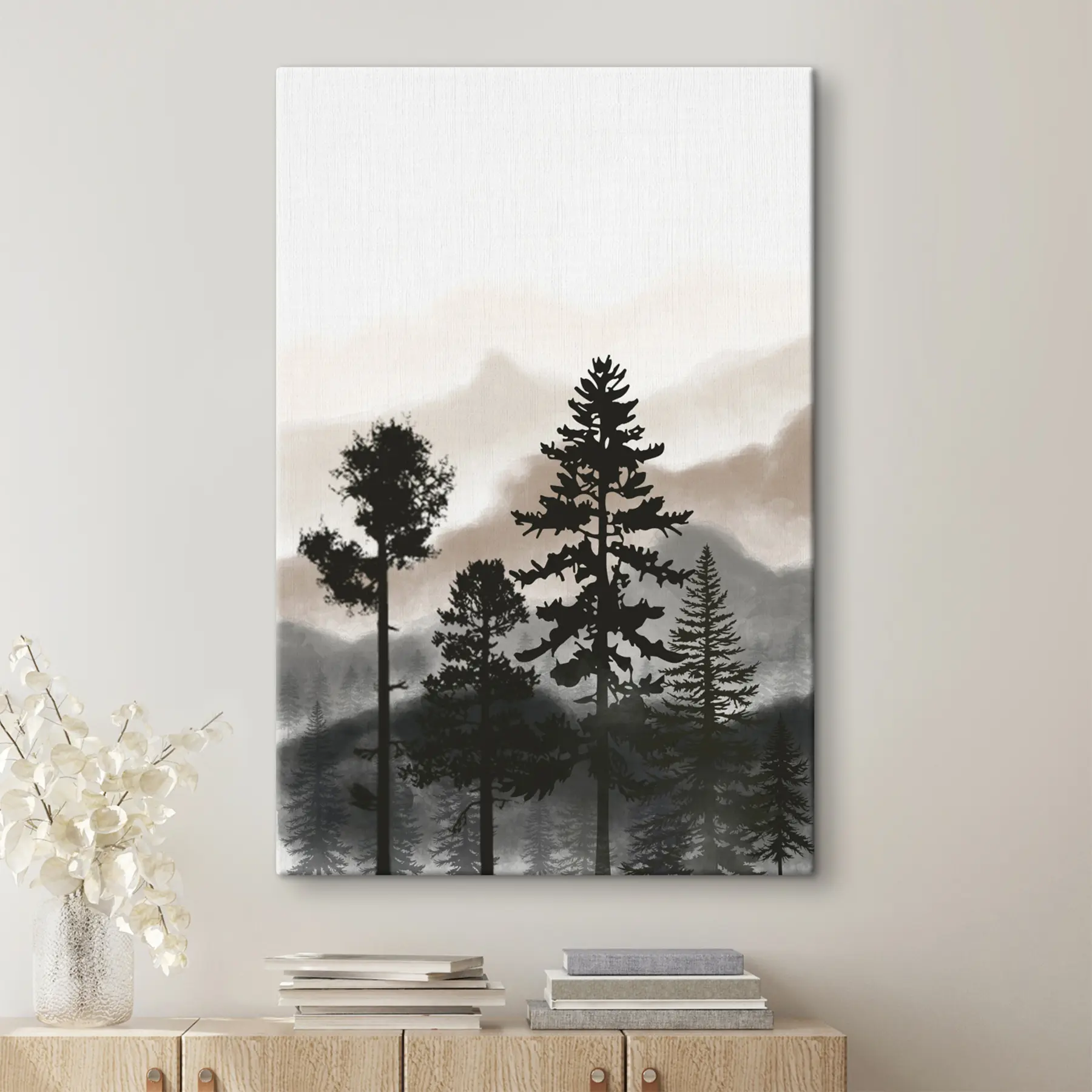 carta da parati Sagome di alberi in un paesaggio nebbioso nr. s36605v1