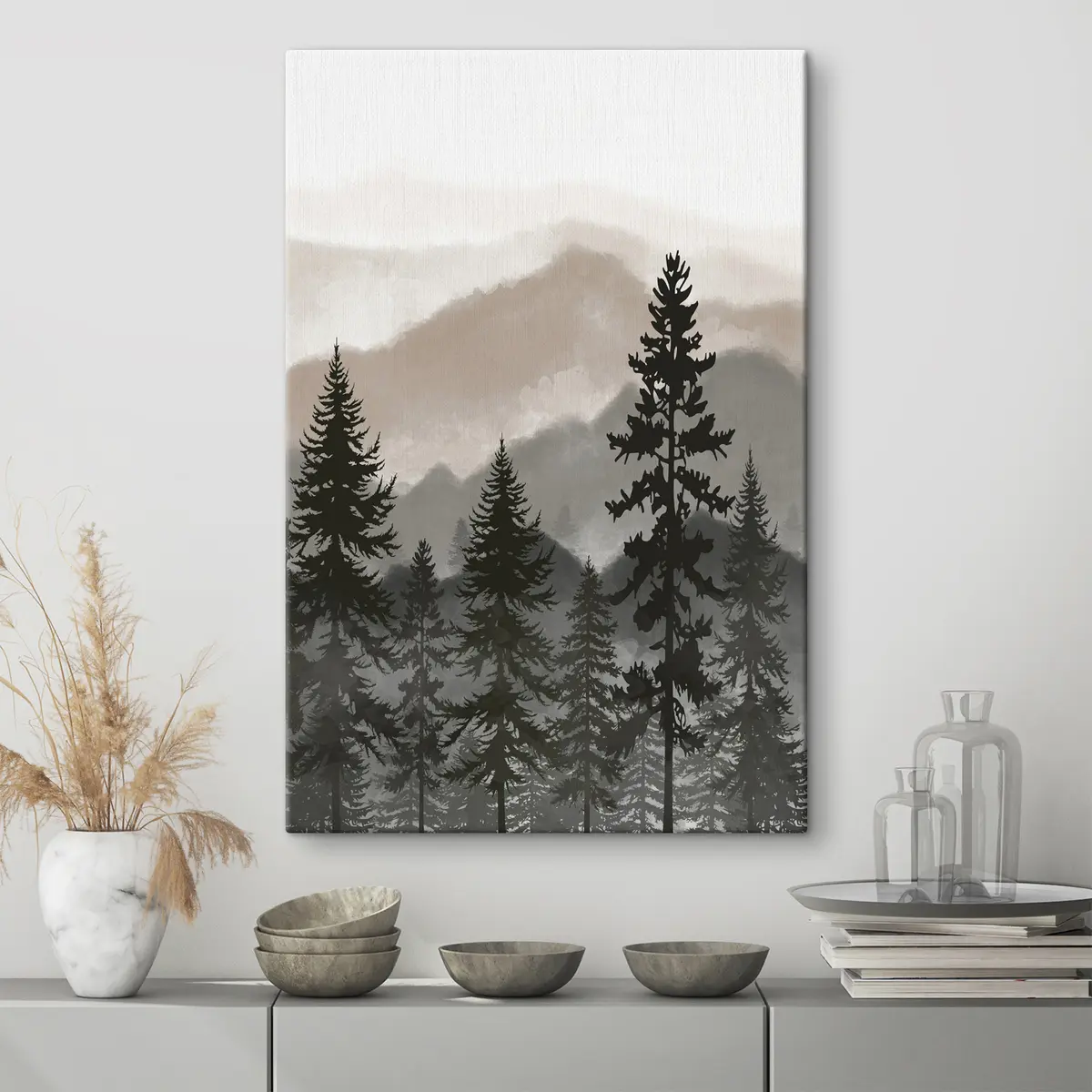 carta da parati Montagne nebbiose e sempreverdi in ombra nr. s37017v1