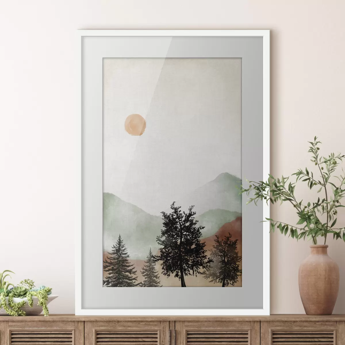 Poster Paesaggio sereno con alberi e sole f36592
