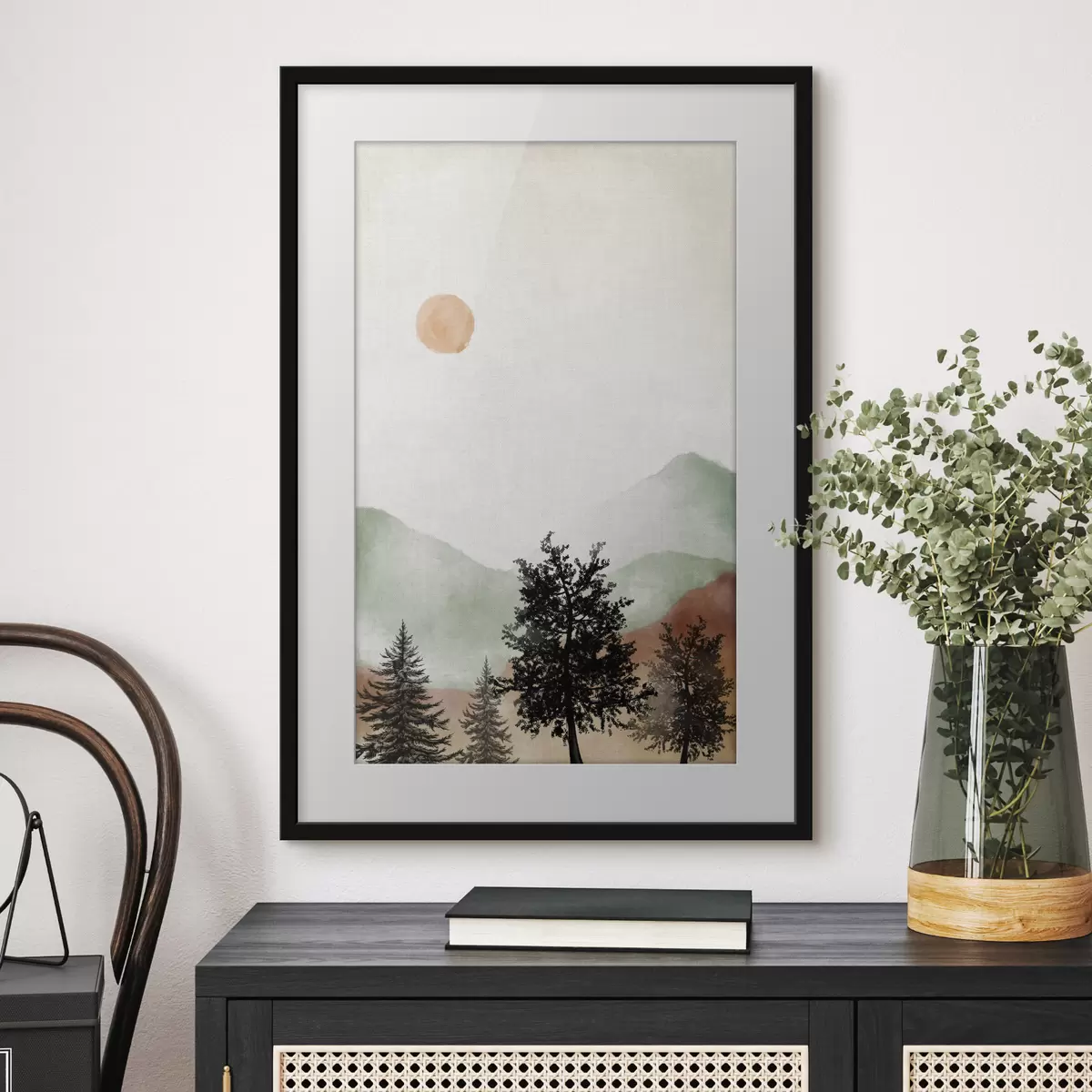 Poster Paesaggio sereno con alberi e sole f36592