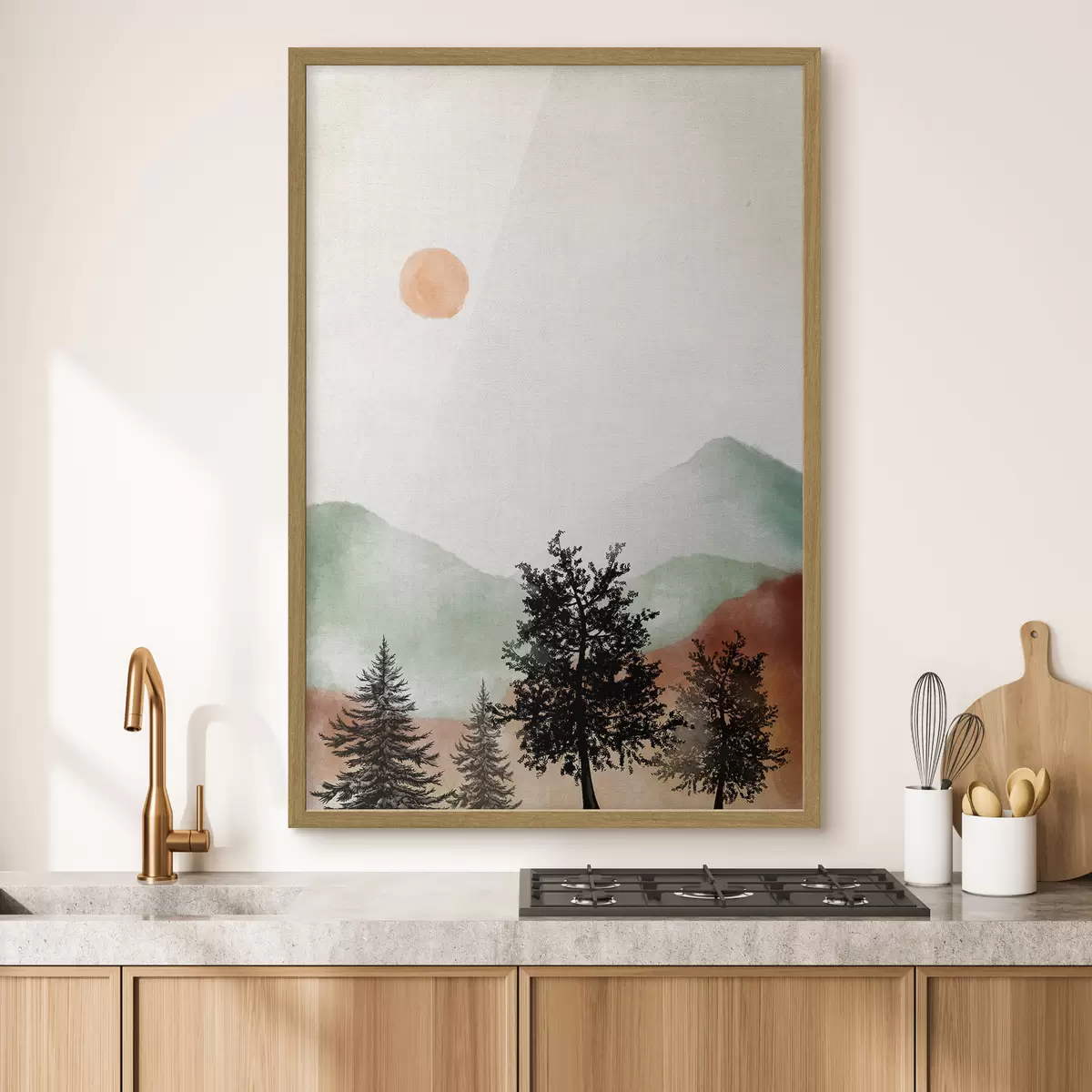 Poster Paesaggio sereno con alberi e sole f36592