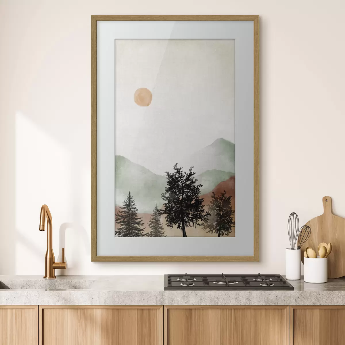 Poster Paesaggio sereno con alberi e sole f36592