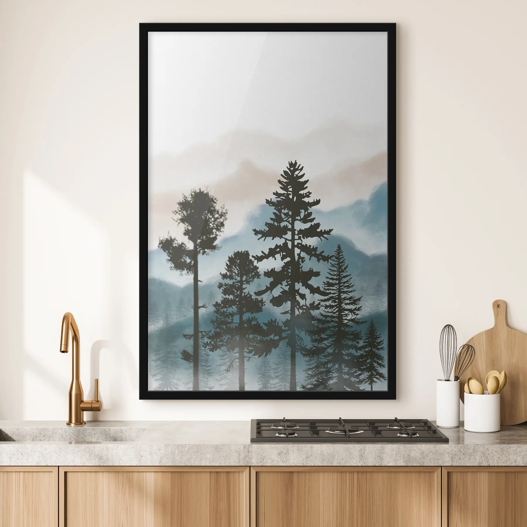 carta da parati Silhouette di una foresta nebbiosa all'alba nr. f36605