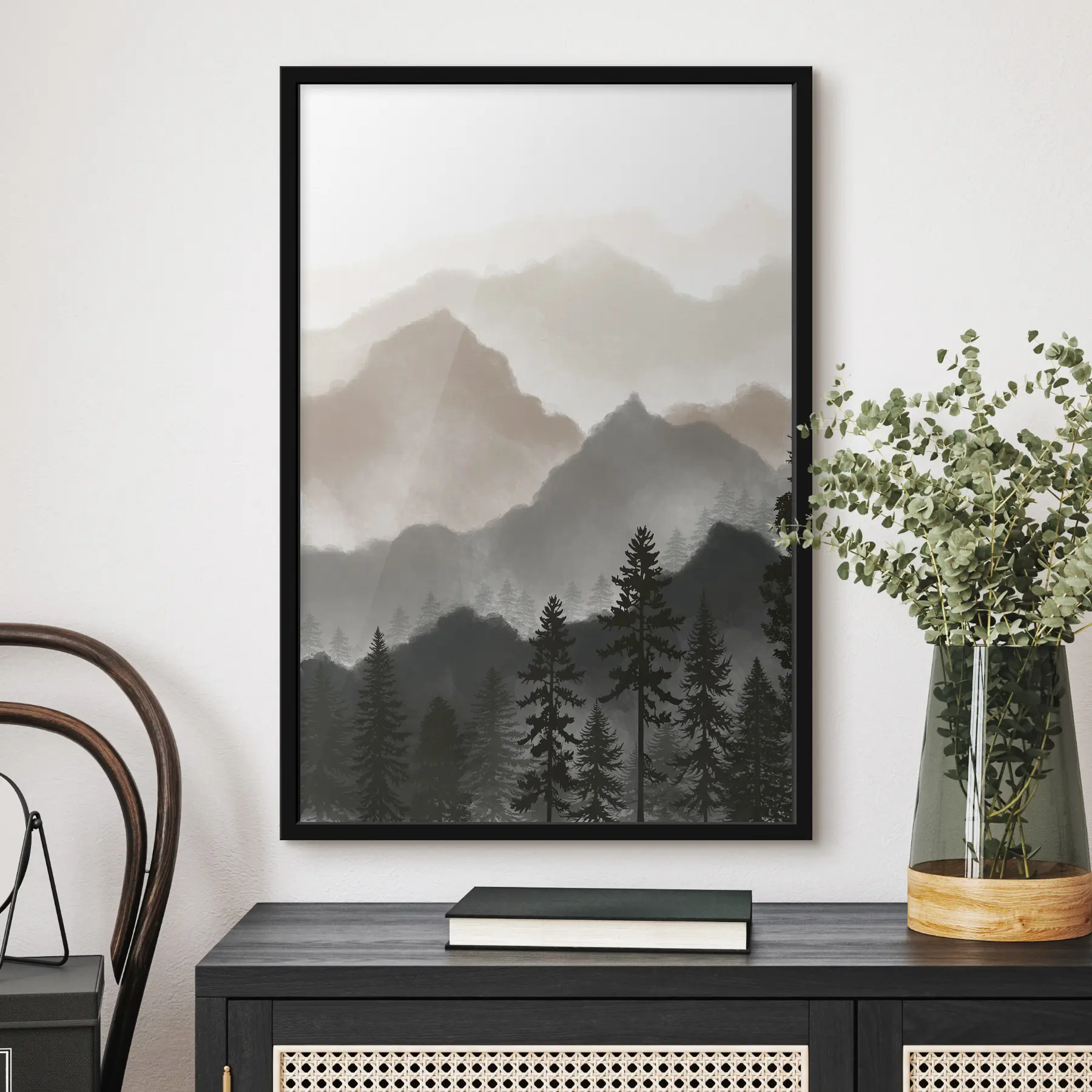 carta da parati Sereno paesaggio montano con alberi imponenti nr. f36607v1