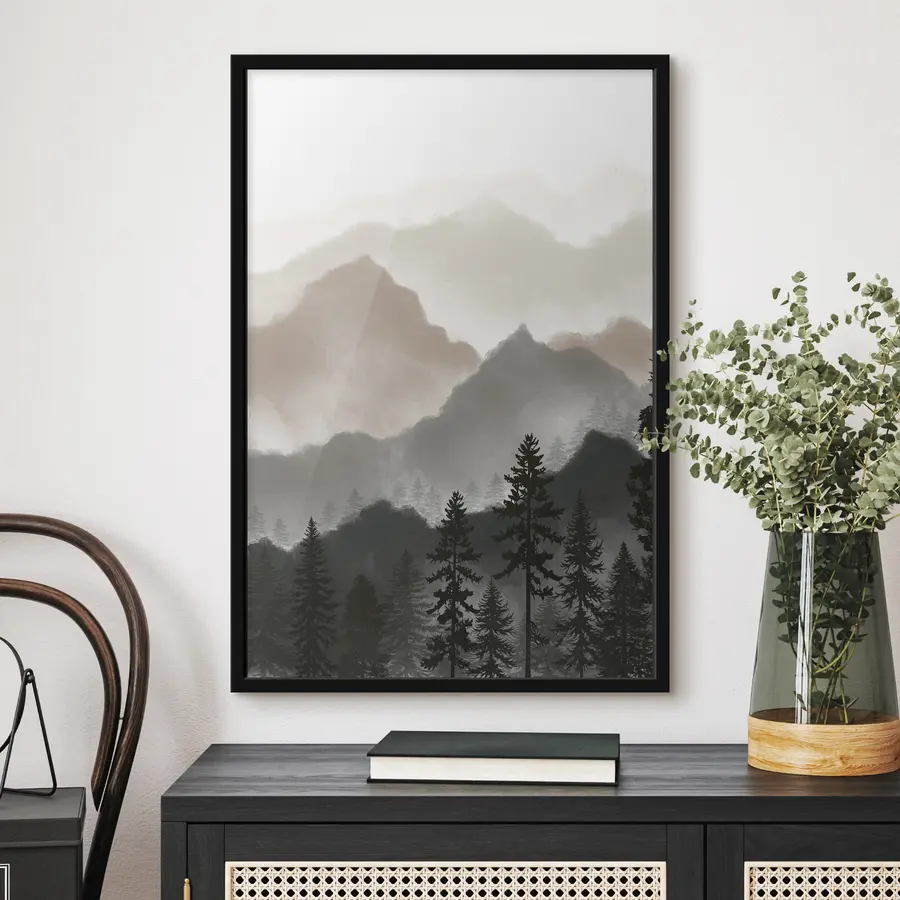 carta da parati Sereno paesaggio montano con alberi imponenti nr. f36607v1