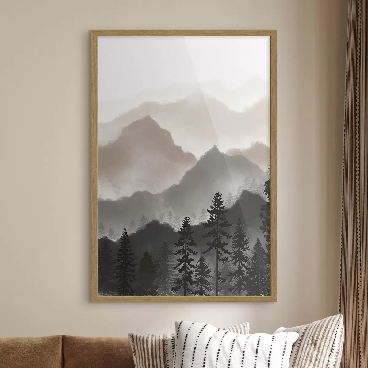 Poster Sereno paesaggio montano con alberi imponenti f36607v1