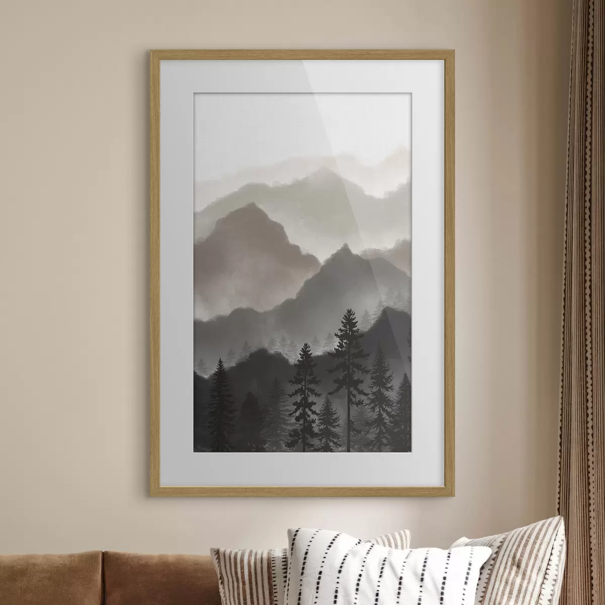 Poster Sereno paesaggio montano con alberi imponenti f36607v1