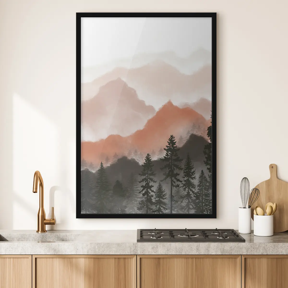 Poster Montagne serene con alberi nebbiosi f36607v2