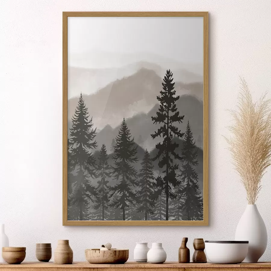 carta da parati Montagne nebbiose con alberi imponenti nr. f37017v1